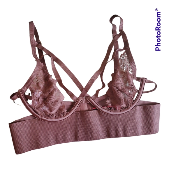 LA SENZA Mauve Dusty Pink Strapy Unlined Lace Bra Bralette - Size XXS, 30A, 32A - Picture 3 of 5